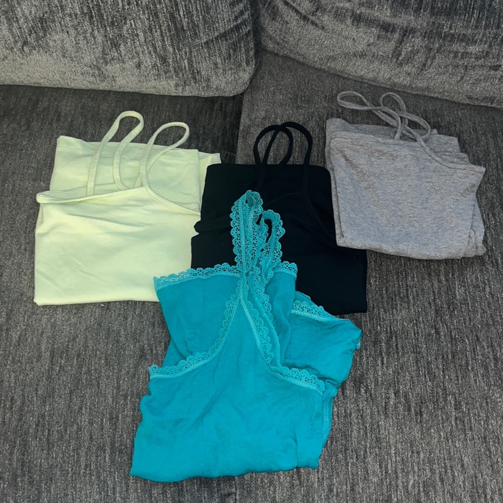 Lot of crop tanks (pastel green, black, gray & teal) gently worn!